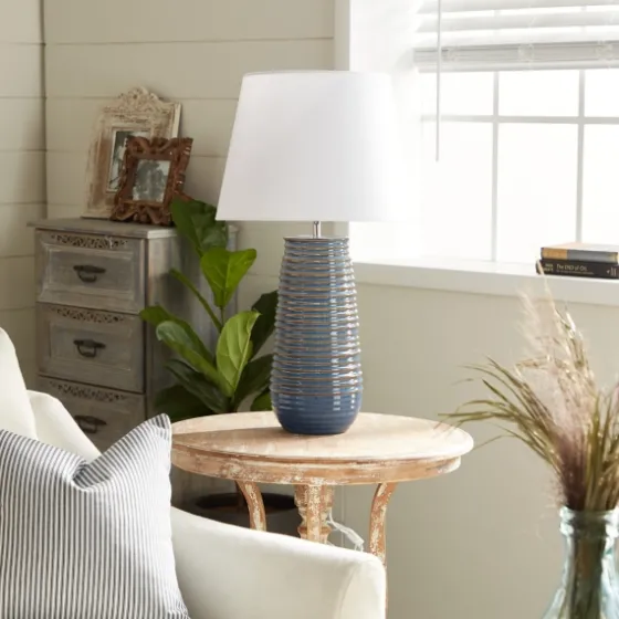 Blue Ribbed Stoneware Table Lamp-Kirkland's Home Cheap