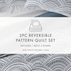 Blue Scalloped Reversible 3-Pc. King Quilt Set-Kirkland's Home Flash Sale