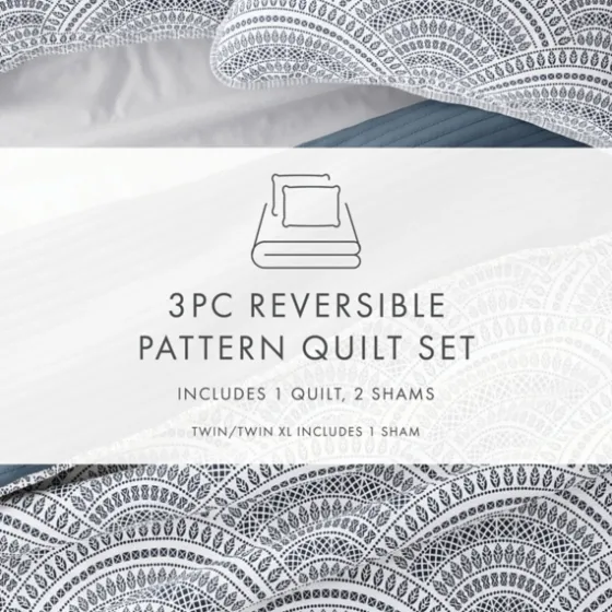 Blue Scalloped Reversible 3-Pc. King Quilt Set-Kirkland's Home Flash Sale
