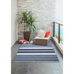 Blue Shades Striped Indoor/Outdoor Area Rug, 7X9-Kirkland's Home Hot