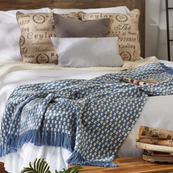 Blue Stonewash Urban Check Throw-Kirkland's Home Shop