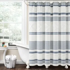 Blue Stripe Diamond Tufted Shower Curtain-Kirkland's Home Discount
