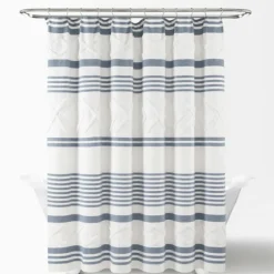 Blue Stripe Diamond Tufted Shower Curtain-Kirkland's Home Discount