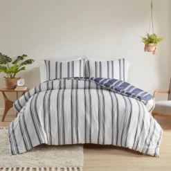 Blue Stripe Reversible 3-Pc. Queen Duvet Cover Set-Kirkland's Home Discount