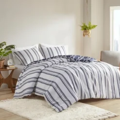 Blue Stripe Reversible 3-Pc. Queen Duvet Cover Set-Kirkland's Home Discount