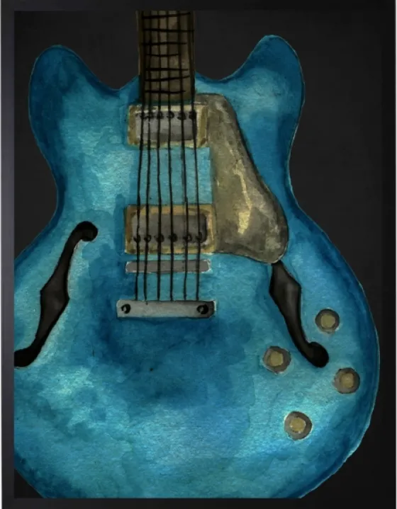 Blue Watercolor Guitar Framed Art Print-Kirkland's Home Cheap