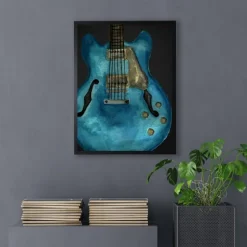 Blue Watercolor Guitar Framed Art Print-Kirkland's Home Cheap