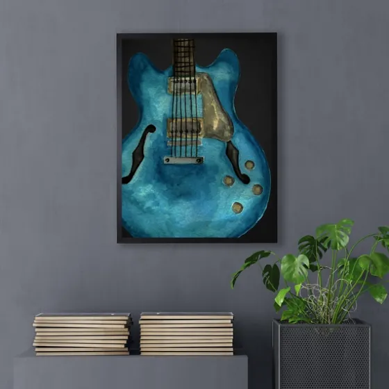 Blue Watercolor Guitar Framed Art Print-Kirkland's Home Cheap