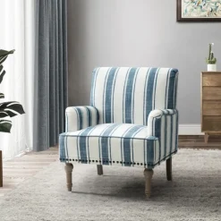 Blue White Stripe Upholstered Accent Chair-Kirkland's Home Online
