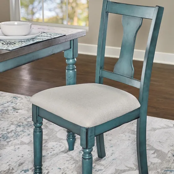 Blue Wood Upholstered Dining Chairs, Set Of 2-Kirkland's Home Cheap