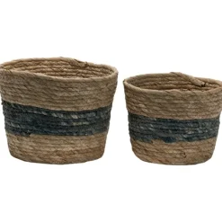 Blue Woven Cattail Baskets, Set Of 2-Kirkland's Home Cheap