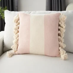 Blush And Ivory Striped Tassel Pillow-Kirkland's Home Hot