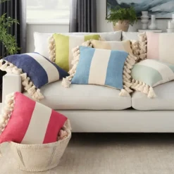 Blush And Ivory Striped Tassel Pillow-Kirkland's Home Hot