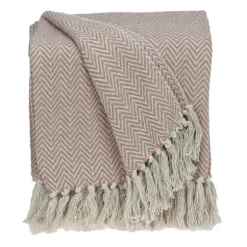 Blush Chevron Cotton Handloomed Tassel Throw-Kirkland's Home Clearance
