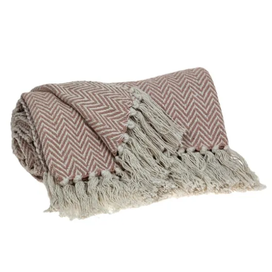 Blush Chevron Cotton Handloomed Tassel Throw-Kirkland's Home Clearance