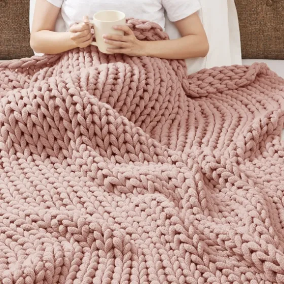 Blush Chunky Double Knit Cozy Throw-Kirkland's Home Flash Sale