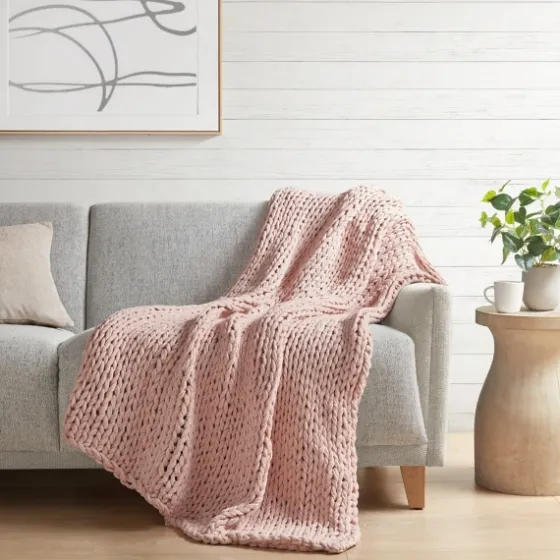 Blush Chunky Double Knit Cozy Throw-Kirkland's Home Flash Sale