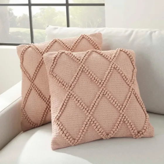 Blush Knotted Lattice Throw Pillows, Set Of 2-Kirkland's Home Best