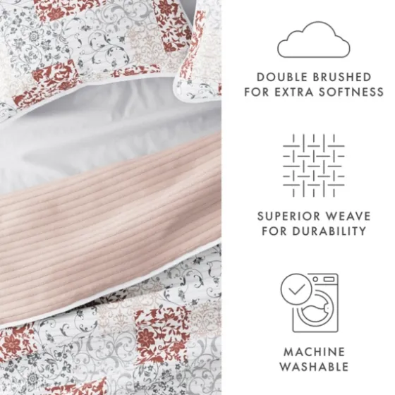 Blush Patchwork Reversible 3-Pc. Queen Quilt Set-Kirkland's Home Discount