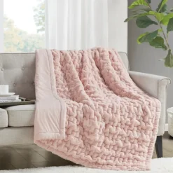 Blush Ruched Faux Fur Throw-Kirkland's Home Discount