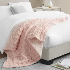 Blush Ruched Faux Fur Throw-Kirkland's Home Discount