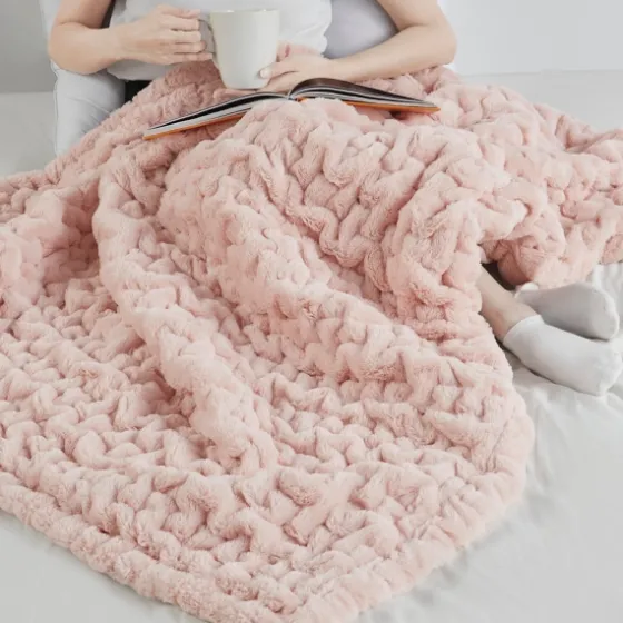 Blush Ruched Faux Fur Throw-Kirkland's Home Discount