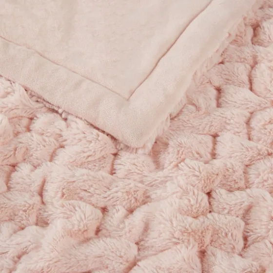 Blush Ruched Faux Fur Throw-Kirkland's Home Discount