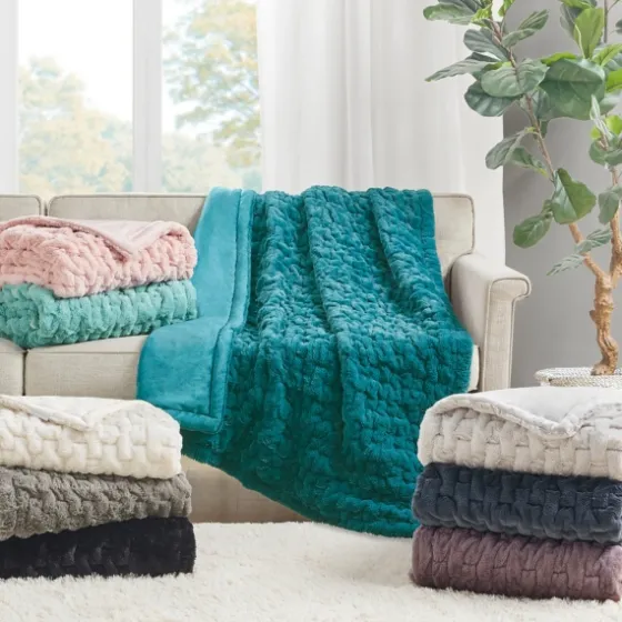 Blush Ruched Faux Fur Throw-Kirkland's Home Discount