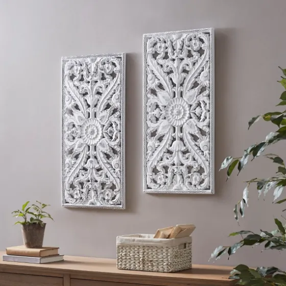Botanical Wood Carved Panel Wall Plaques, Set Of 2-Kirkland's Home New