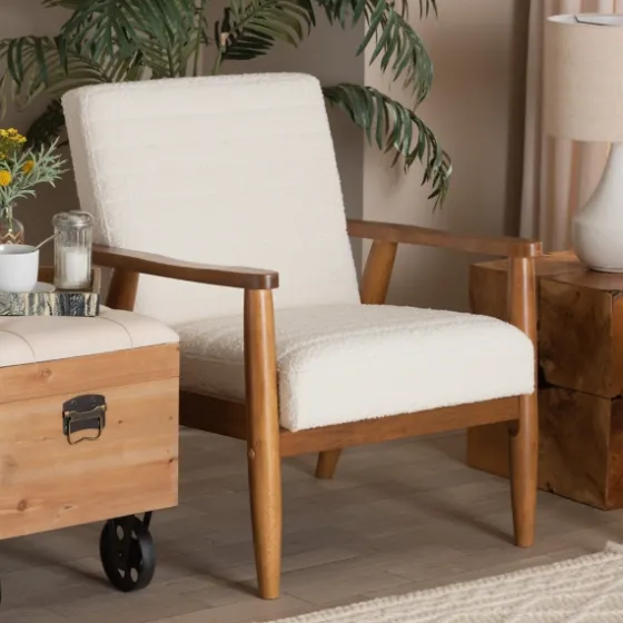 Boucle & Wood Frame Accent Chair-Kirkland's Home Outlet