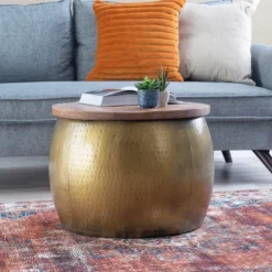 Brass Hammered Drum Storage Coffee Table-Kirkland's Home Cheap