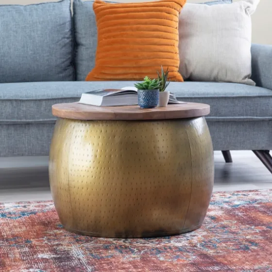 Brass Hammered Drum Storage Coffee Table-Kirkland's Home Cheap