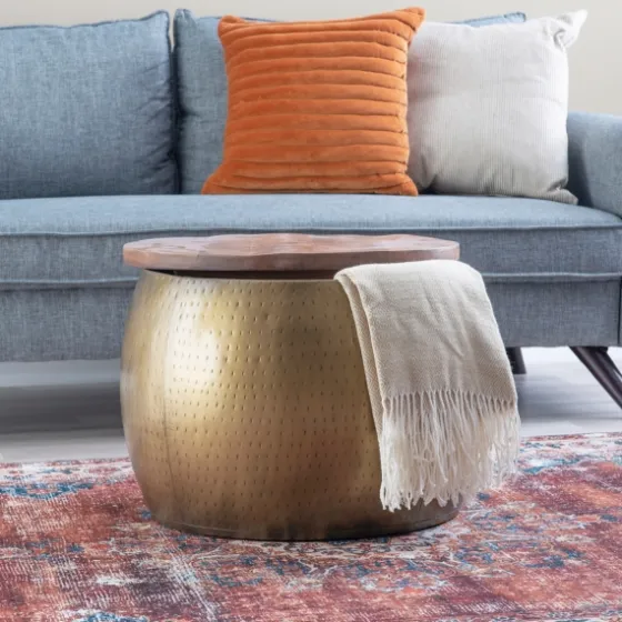 Brass Hammered Drum Storage Coffee Table-Kirkland's Home Cheap