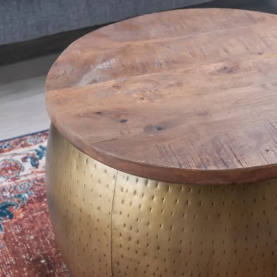 Brass Hammered Drum Storage Coffee Table-Kirkland's Home Cheap