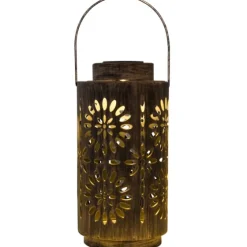 Brass Metal Flower Cutout Solar Lantern-Kirkland's Home Clearance