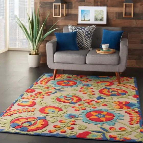 Bright Abstract Floral Outdoor Area Rug, 5X7-Kirkland's Home New