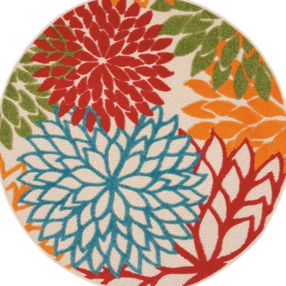 Bright Leaves Round Outdoor Area Rug, 5X5-Kirkland's Home New