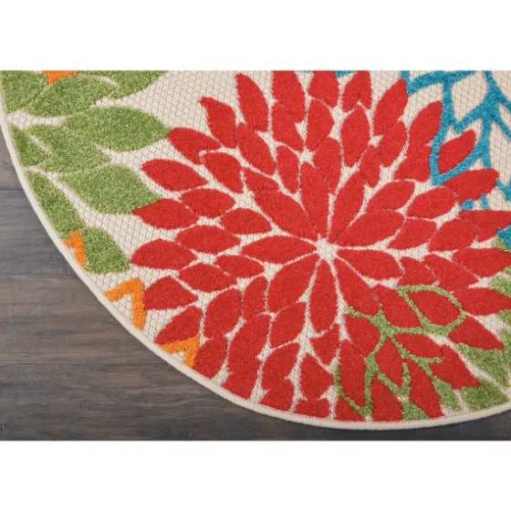 Bright Leaves Round Outdoor Area Rug, 5X5-Kirkland's Home New