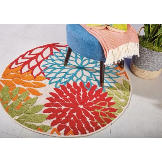 Bright Leaves Round Outdoor Area Rug, 5X5-Kirkland's Home New