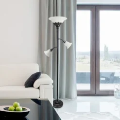 Bronze And White 3-Scallop Glass Floor Lamp-Kirkland's Home Best Sale