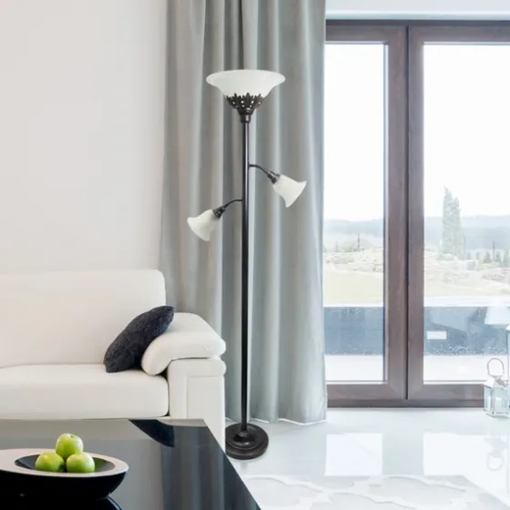 Bronze And White 3-Scallop Glass Floor Lamp-Kirkland's Home Best Sale
