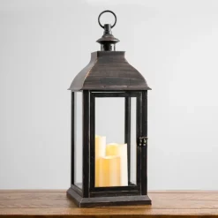 Bronze Plastic Lantern With Led Pillar Candles-Kirkland's Home Cheap