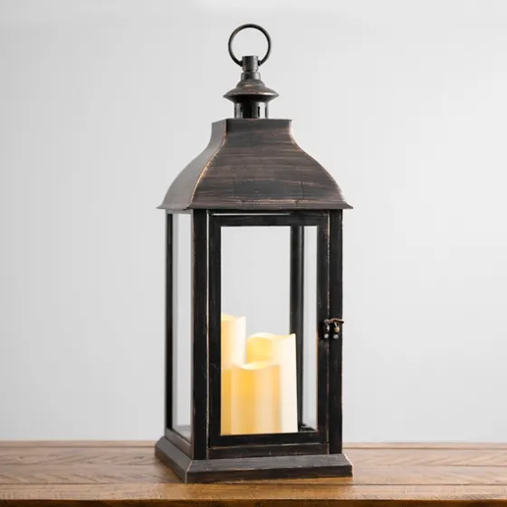 Bronze Plastic Lantern With Led Pillar Candles-Kirkland's Home Cheap