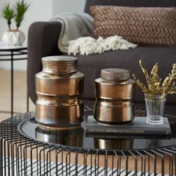 Bronze Ribbed Ceramic Jars, Set Of 2-Kirkland's Home Discount