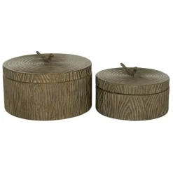 Bronze Tree Bark Round Metal Boxes, Set Of 2-Kirkland's Home New