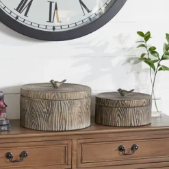 Bronze Tree Bark Round Metal Boxes, Set Of 2-Kirkland's Home New