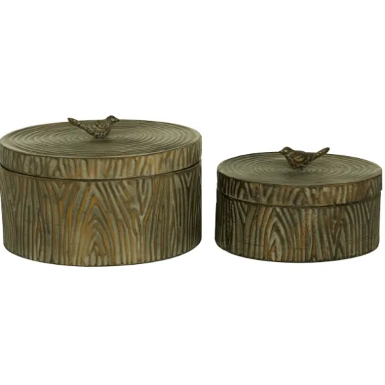 Bronze Tree Bark Round Metal Boxes, Set Of 2-Kirkland's Home New