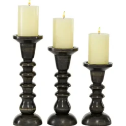 Bronze Wood Column Candle Holders, Set Of 3-Kirkland's Home New