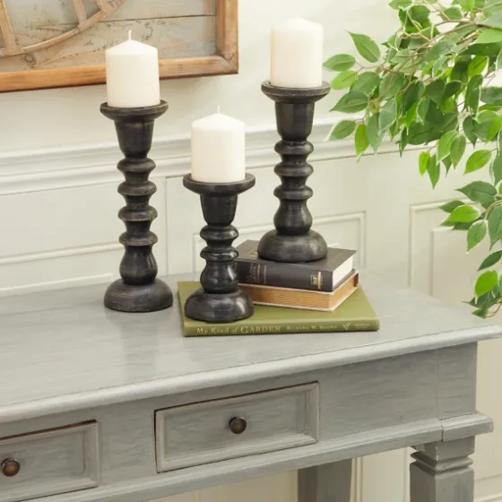 Bronze Wood Column Candle Holders, Set Of 3-Kirkland's Home New