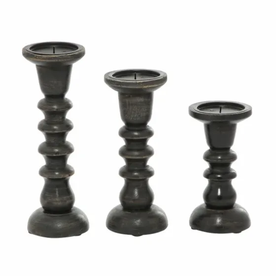Bronze Wood Column Candle Holders, Set Of 3-Kirkland's Home New